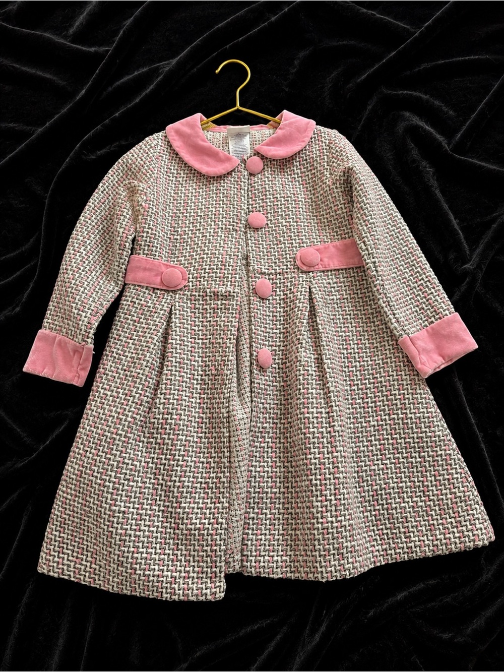 Blueberi Boulevard Pink & Cream Girls' Tweed Pea Coat